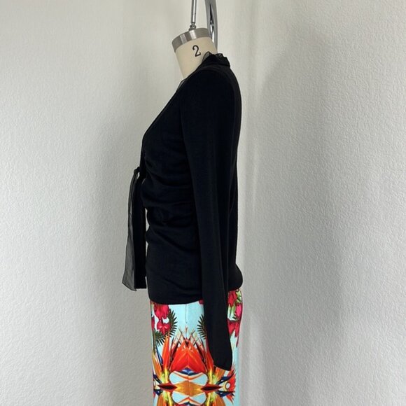 Prada Knit Wool Blend Rucjed V Neck Sheer Trim Self Tie Plunge Sweater - Picture 6 of 10